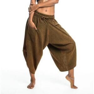 Harem Pants Aladdin Genie Pant Boho Samurai Baggy Trouser 100% Cotton OSFM Brown